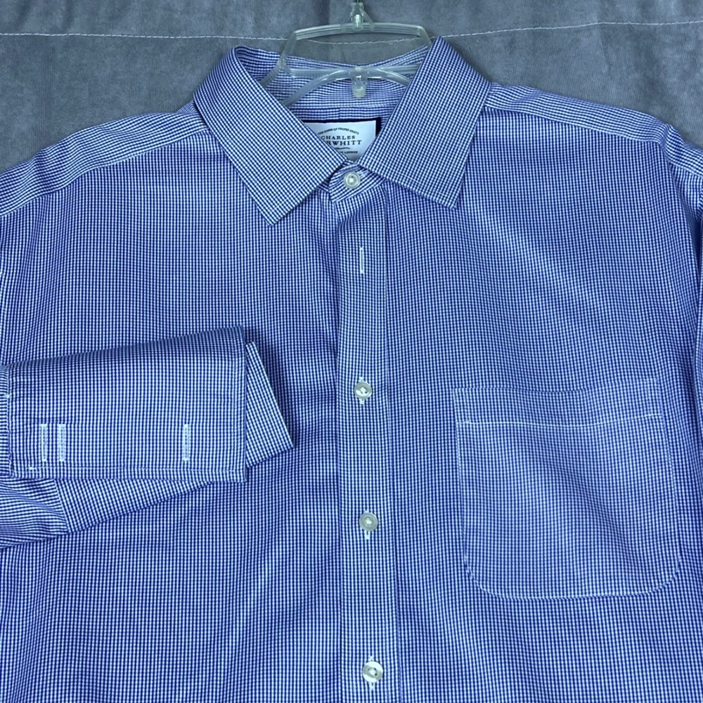 Charles Tyrwhitt Dress Shirt Mens 17.5 34 Blue Classic Fit Excellent Non-Iron